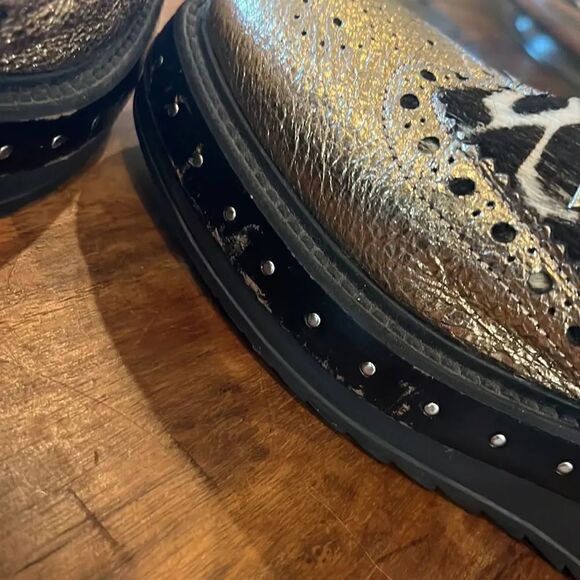 Michele Lopriore metallic gold leather/calf hair lace up oxfords, size 38/7.5! - Picture 9 of 12